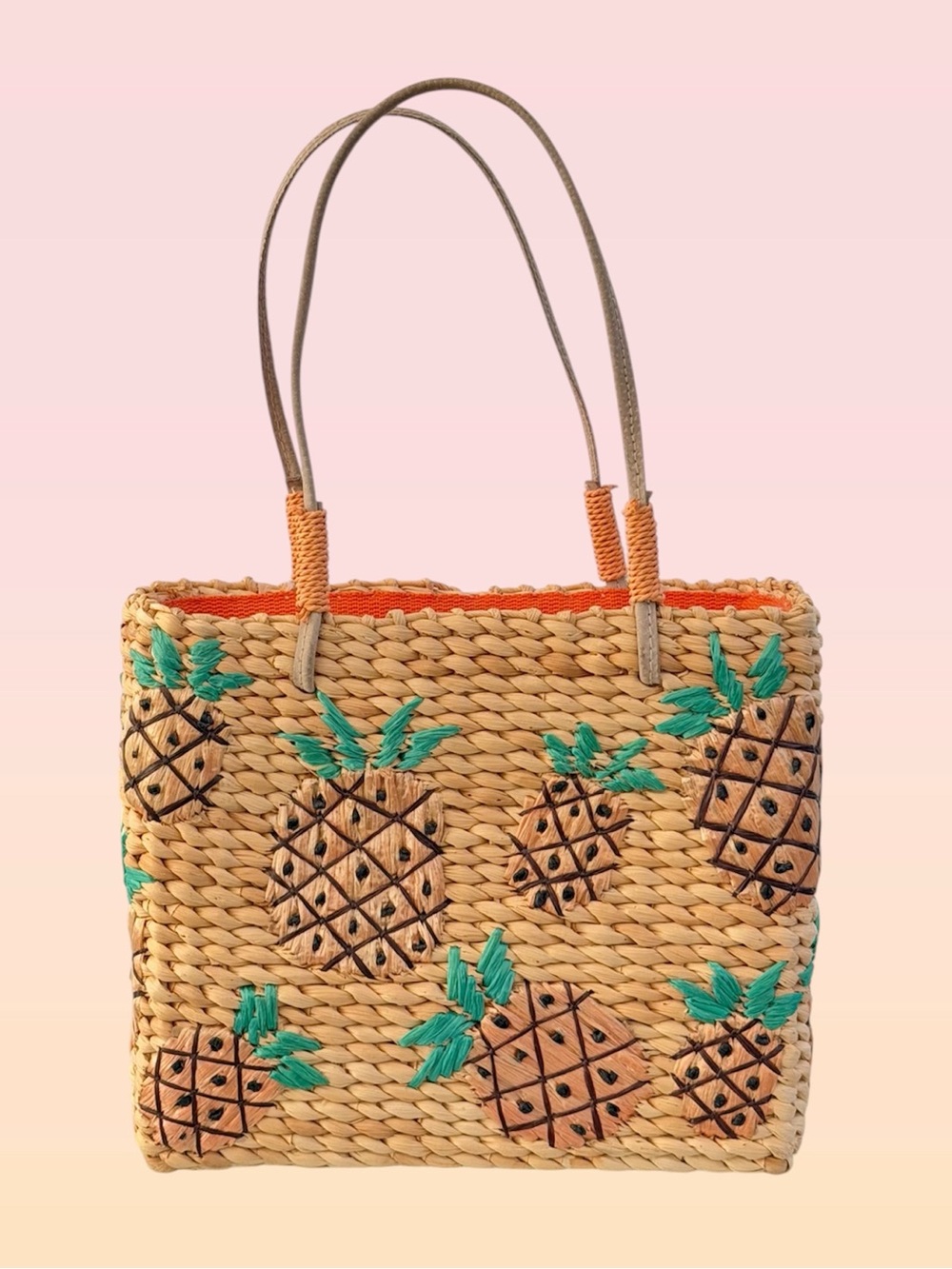 Pineapple Hand Woven Palm-Leaf Straw Tropical Handbag/Arm Bag, Guadalajara